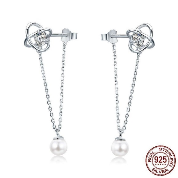New - Loop Chain 925 Sterling Silver Stud Earrings - Picture 1 of 3